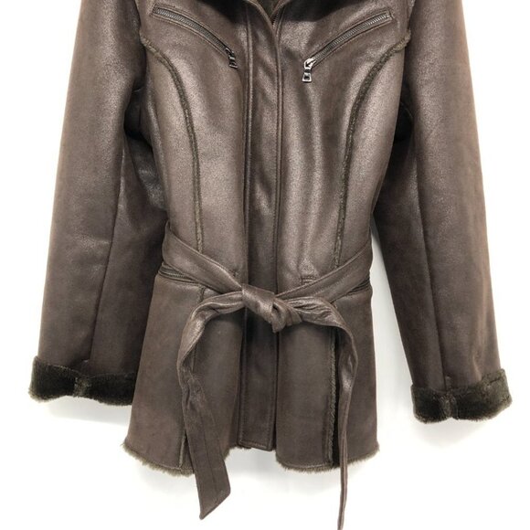 Cleo Brown Mouton Faux Suede Leather + Fur lined Marc-R Coat size  14 - Picture 4 of 16